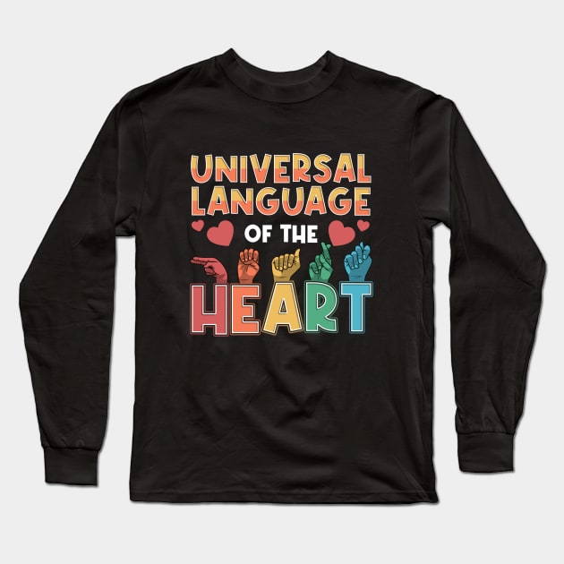 ASL Sign Language Teacher Deaf Person Signage Alphabet Heart Long Sleeve T-Shirt by Silly Dad Shirts